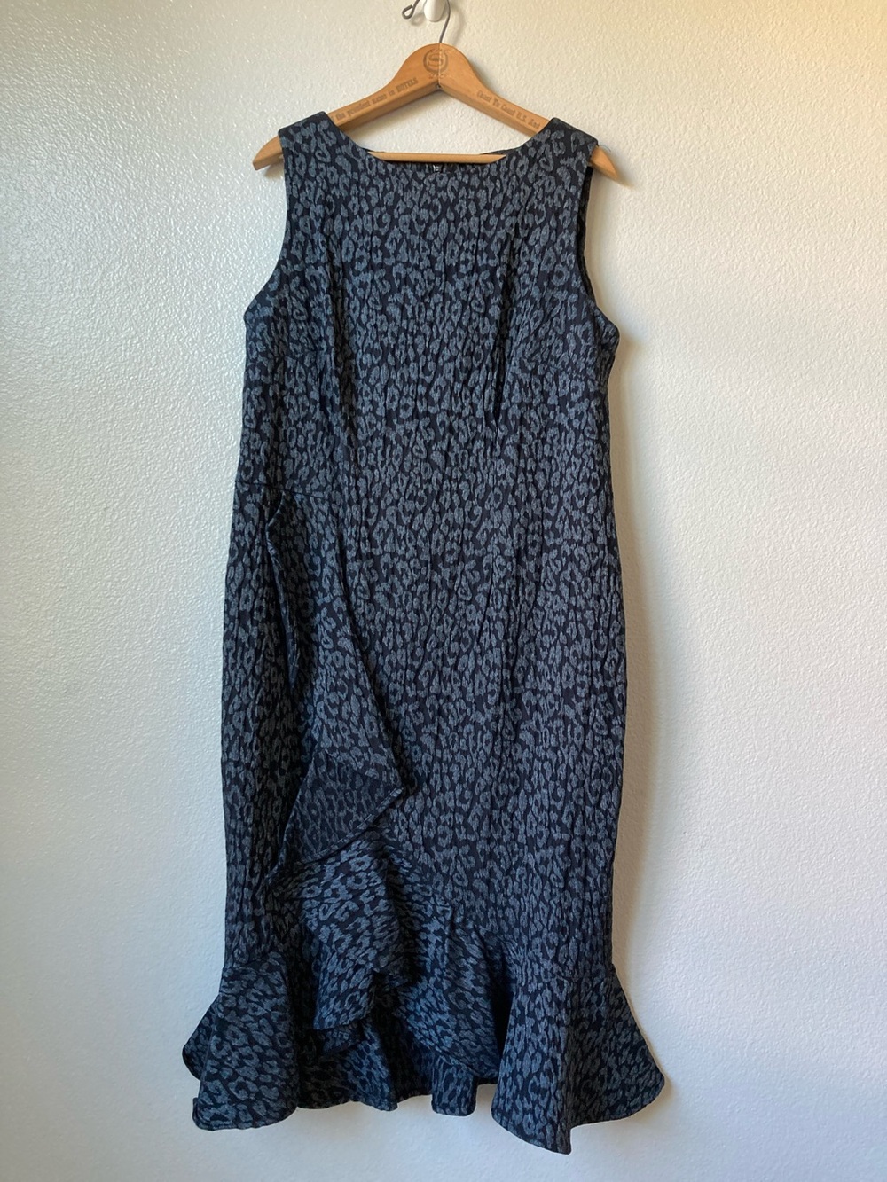 Calvin Klein Stretch Leopard Print Sleeveless Ruffle shift sheath dress sz 14w